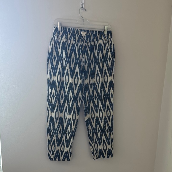 J. Crew black ivory print elastic waist linen cotton pants Sz 4 - Picture 1 of 7